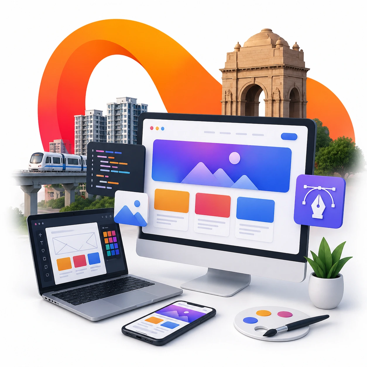Creative tech workspace with UI design