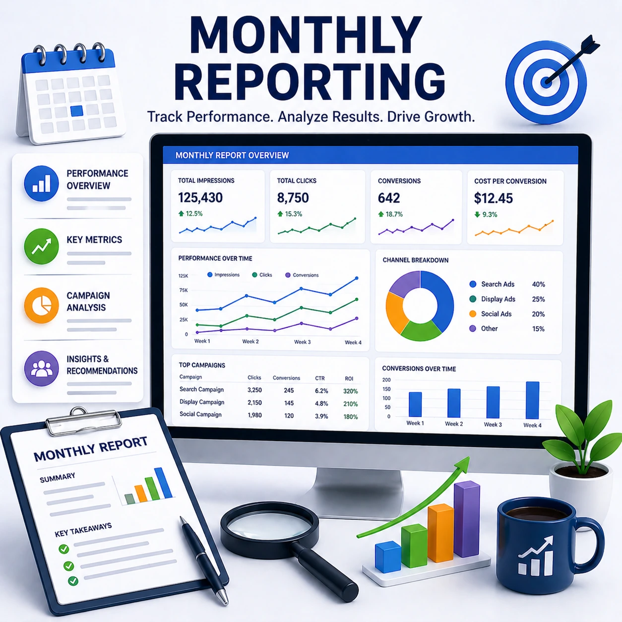 Monthly report dashboard and workspace